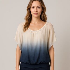 100% Silk  Made in Italy Guis Ombre Batwing Blouse